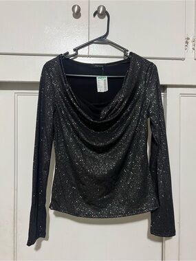 Papaya Black Sparkle Long Sleeve Top L